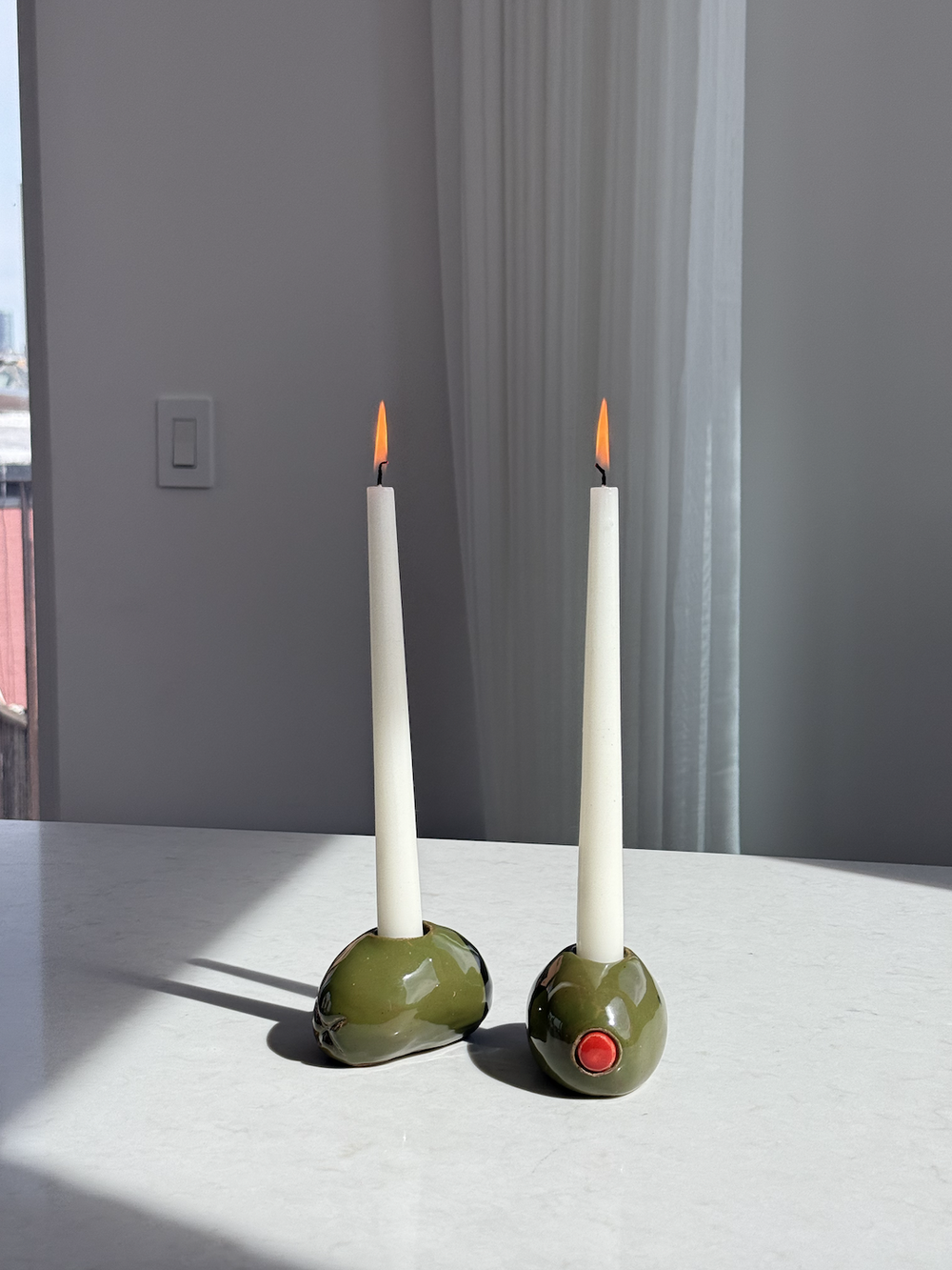 olive candle holders — goobs ceramics